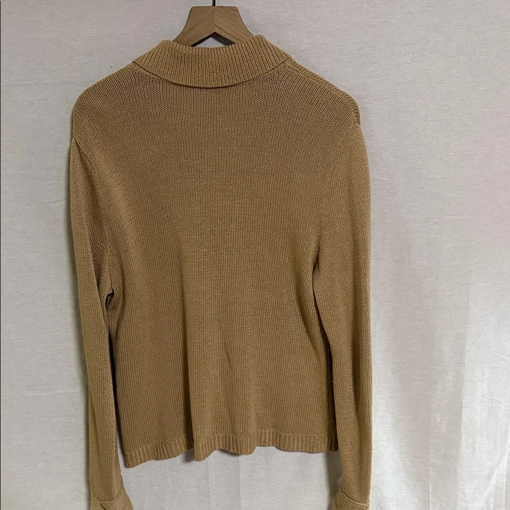 Lauren Ralph Lauren Women's Vintage Tan Cardigan Mercerized Cotton Shawl Collar